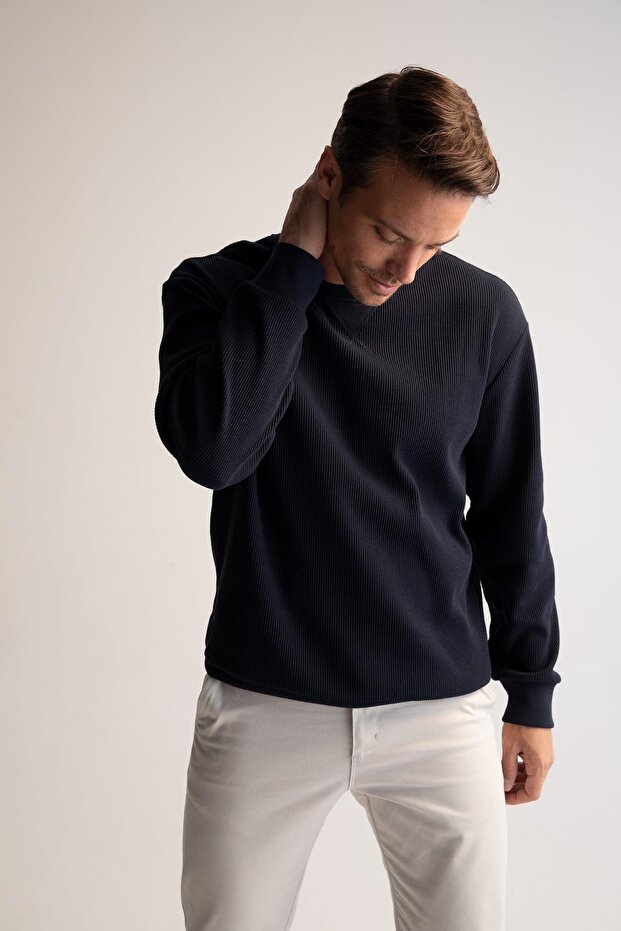 Comfort Fit Crew Neck Basic pulóver - 5