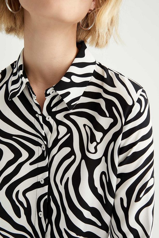 Regular Fit Gömlek Yaka Zebra Desenli Uzun Kollu Tunik - 6