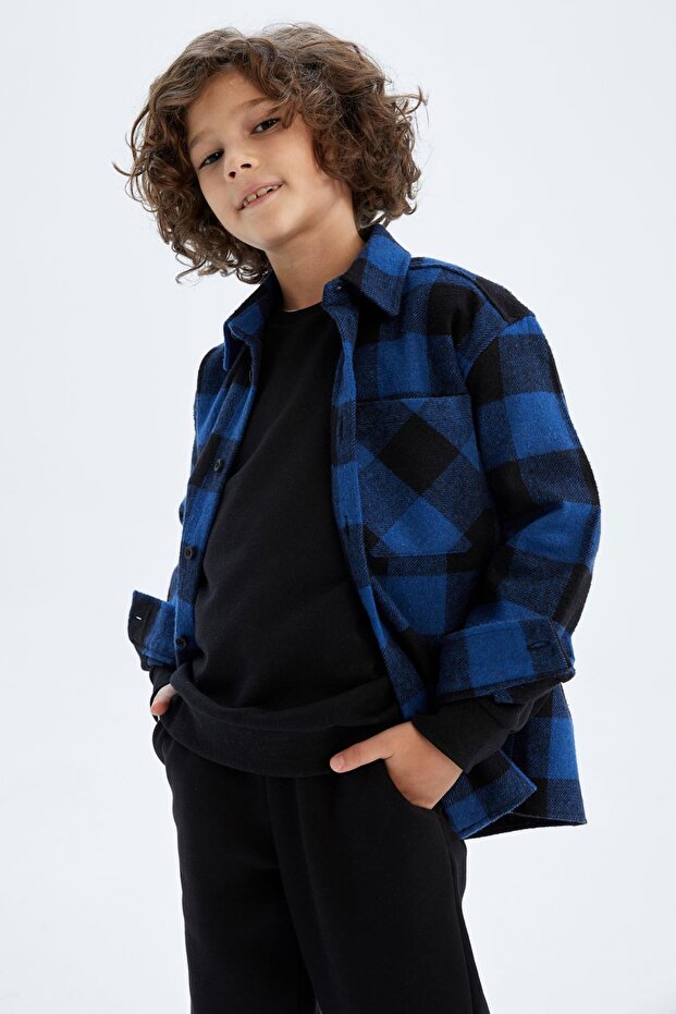 Boy's Oversize Fit Flannel Long Sleeve Shirt