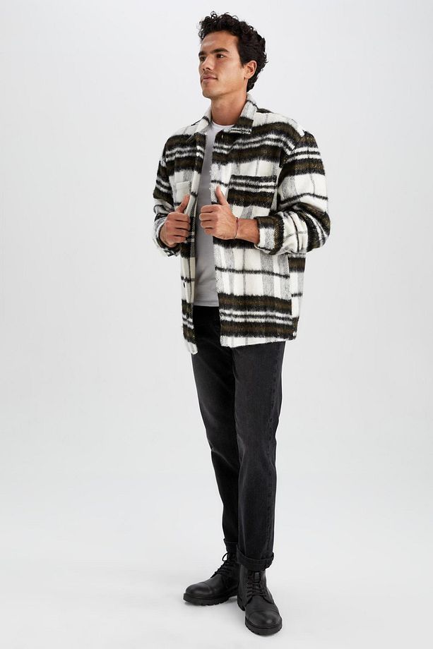 Oversize Fit Kareli Oduncu Uzun Kollu Gömlek Ceket - 4