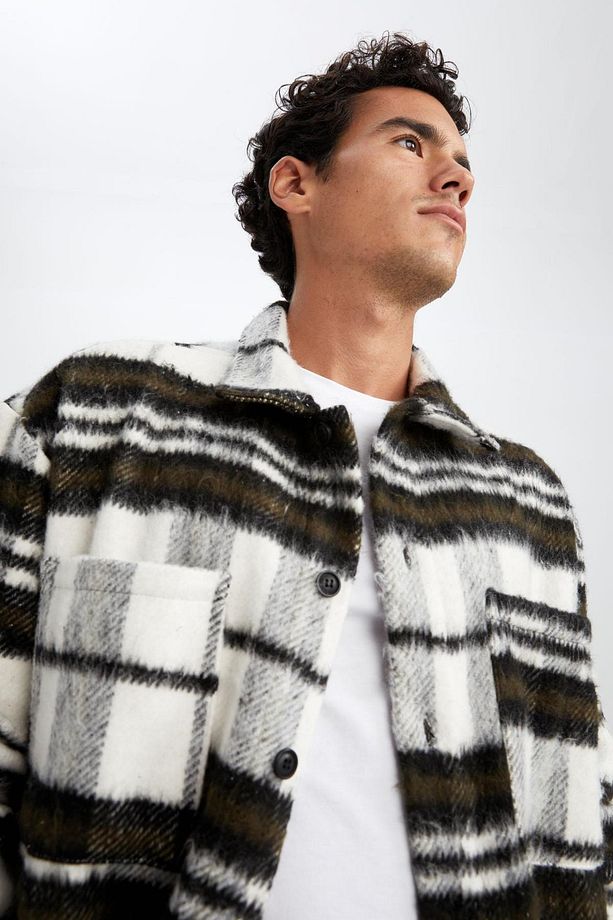 Oversize Fit Kareli Oduncu Uzun Kollu Gömlek Ceket - 6