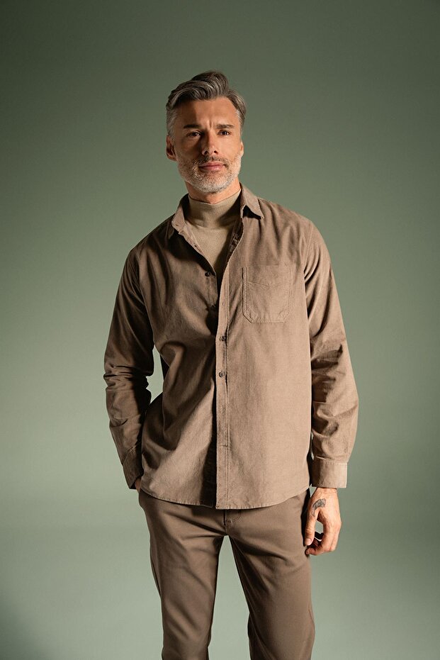 Regular Fit Long Sleeve Velvet Shirt X9838az22wn