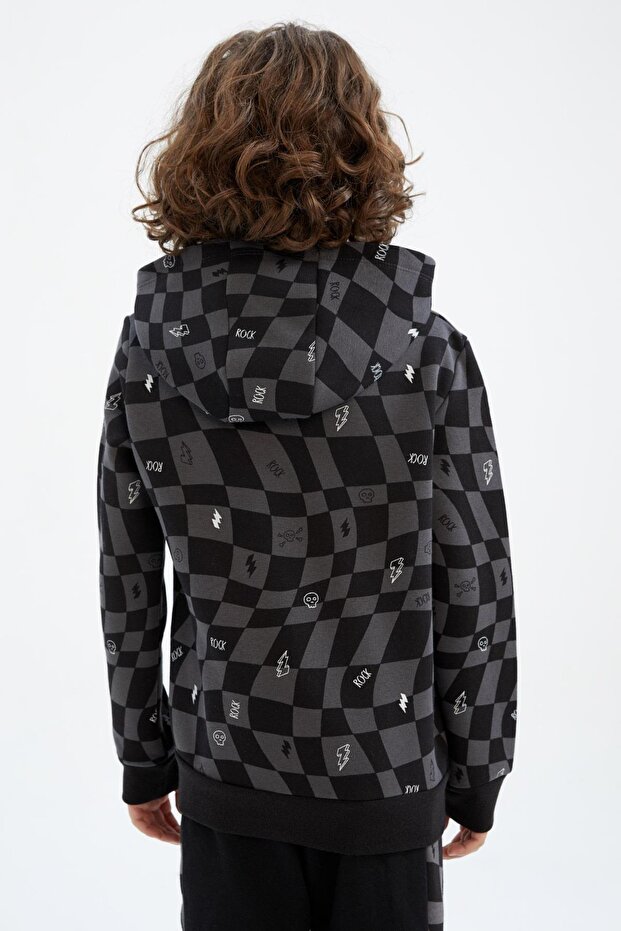 Boy's Hooded Patterned Sweatshirt - 8
