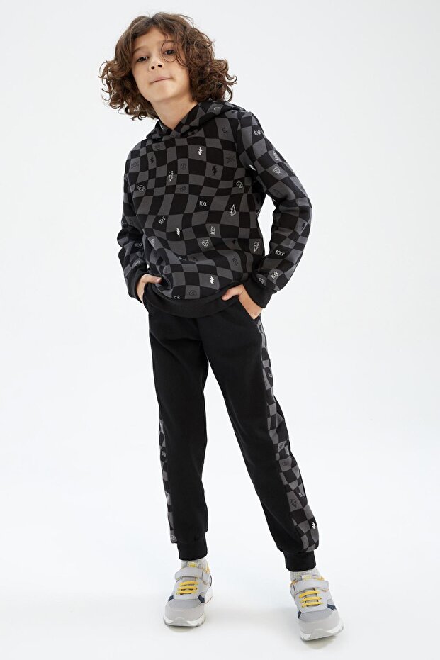 Boy's Hooded Patterned Sweatshirt - 5