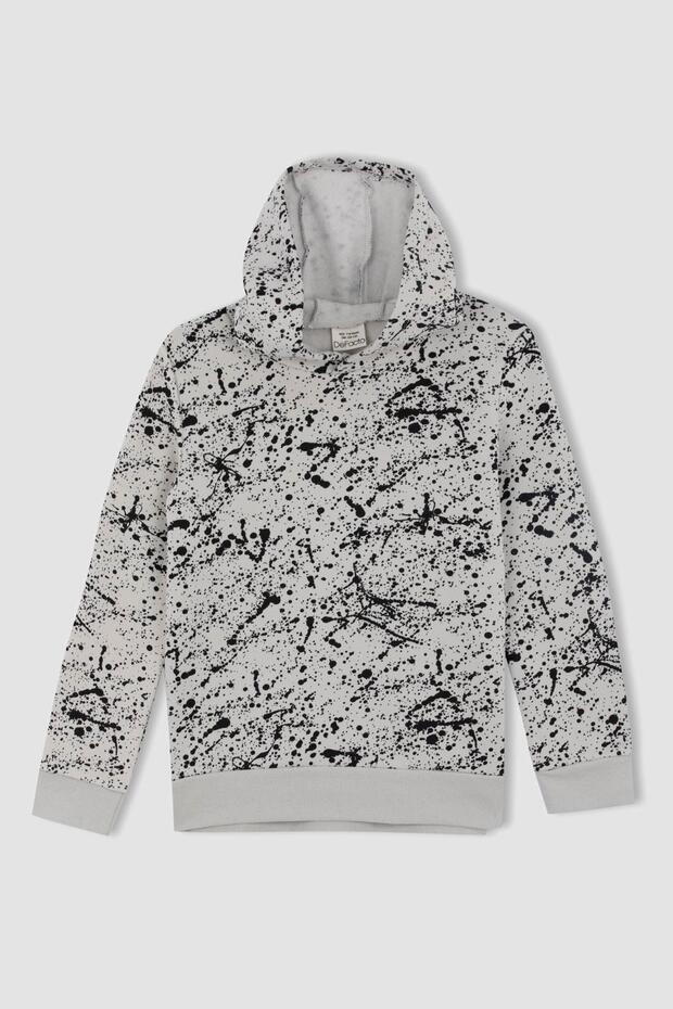 Boy's Hooded Patterned Sweatshirt - 5