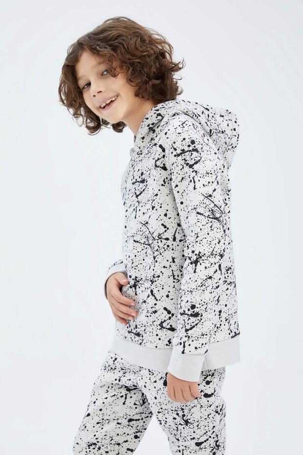 Boy's Hooded Patterned Sweatshirt - 3