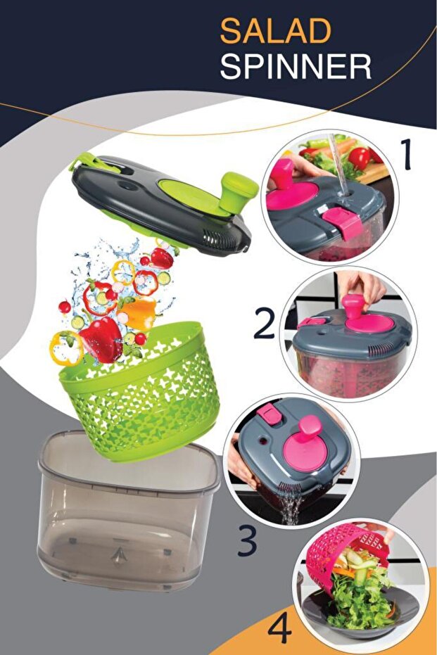 مجفف سلطة برتقالي بنمط مكتوب سعة 4.2 لتر - 2