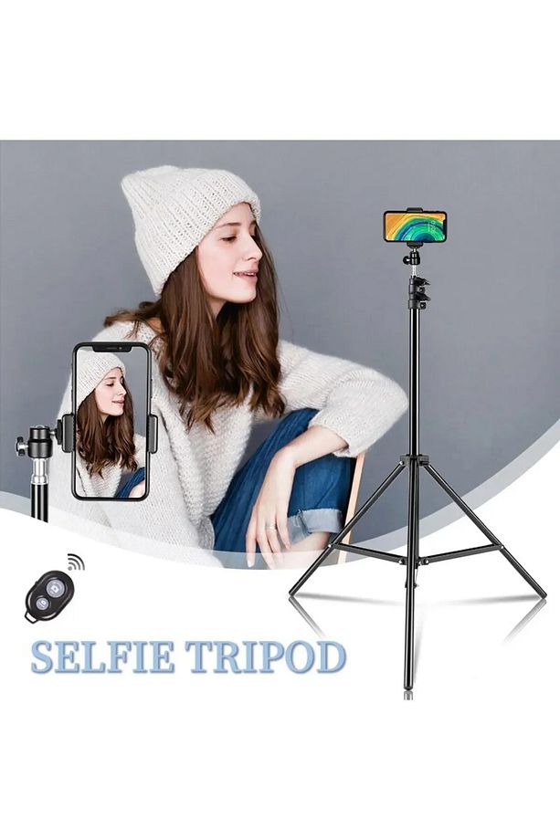 Bluetooth Kumandalı Tripod 2.1m Telefon Tutucu Selfie Çubuğu Ring Light Stüdyo Lamba Ayağı - 4