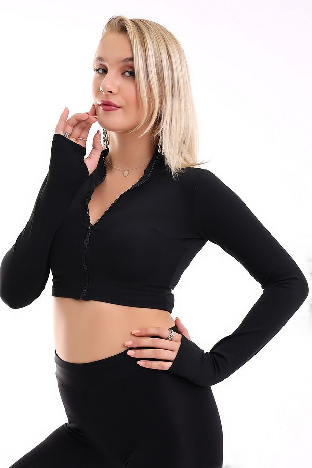 KISA FERMUARLI CEKET UZUN KOL PARMAK GEÇMELİ / SHORT JACKET WITH FINGER CLOCK - 5