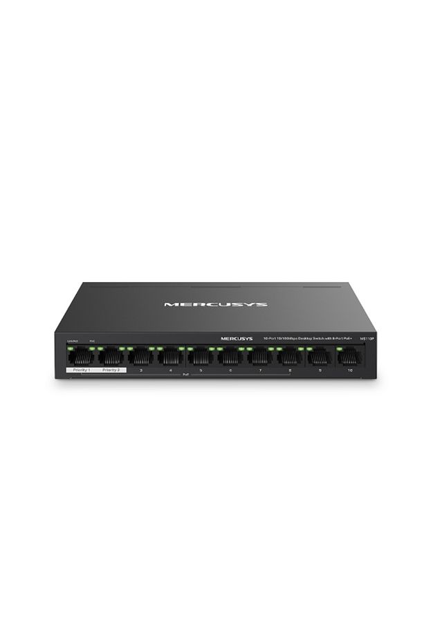 Mercusys MS110P 8 Port 10-100 Mbps Poe+ 2 Port 10-100 Mbps Uplink Switch Metal Kasa - 1