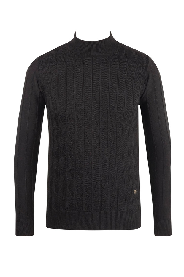 Men's Half Turtleneck Knitwear Black Sweater Patterned Regular Fit - 4831B