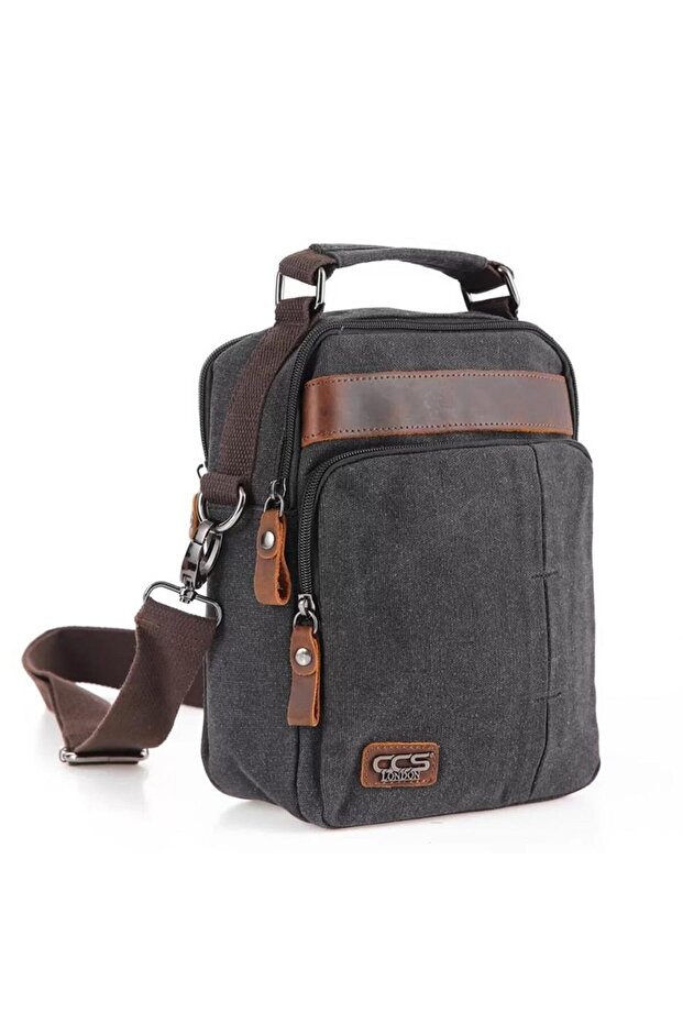 Ççs 31357 Canvas Postman Shoulder Bag with Strap Black - 2