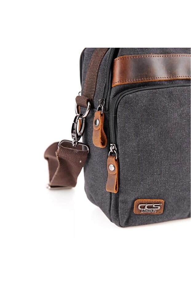 Ççs 31357 Canvas Postman Shoulder Bag with Strap Black - 7