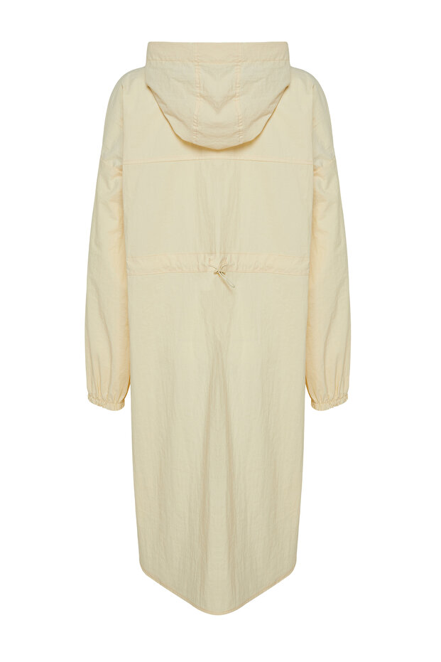 Jasnożółty długi płaszcz przeciwdeszczowy - Oversize z kapturem, wodoodporny TWOAW24MO00256 - 14