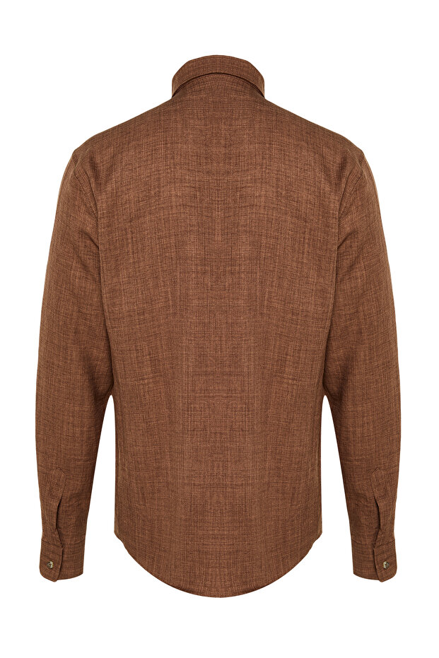 Kahverengi Slim Fit Keten Görünümlü Gömlek TMNAW24GO00093 - 8
