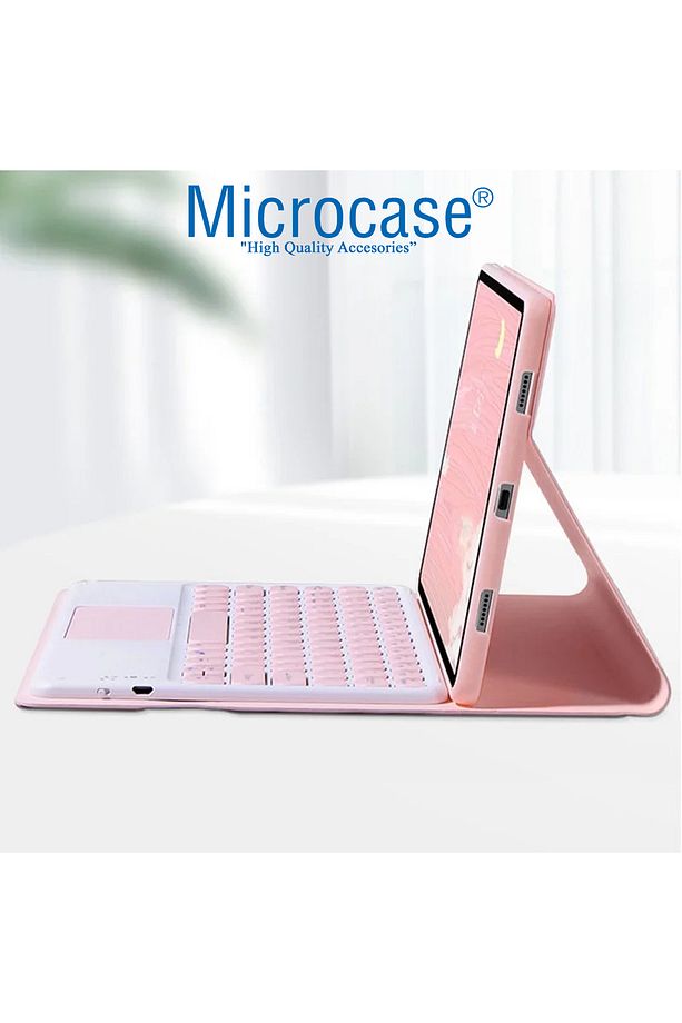 Ipad 10.nesil 10.9 2022 Ile Uyumlu Bt Touchpad Klavye Bluetooth Mouse Standlı Kılıf Bkk7 Pembe - 2
