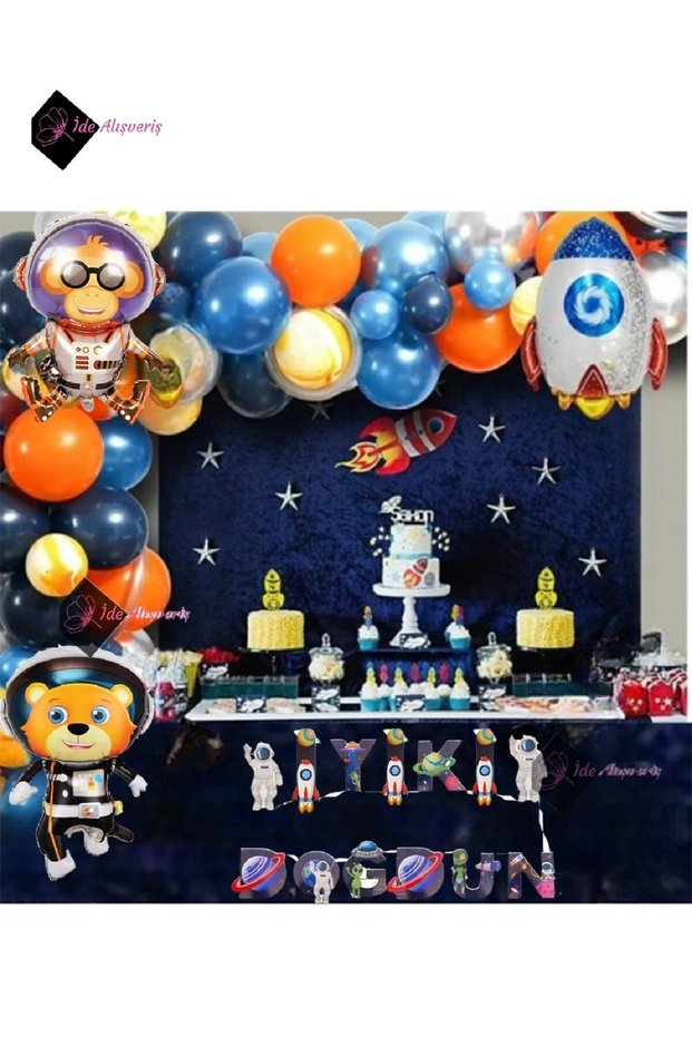 Luxury Space-Themed Birthday Set Includes 3 Foil Balloons, 45 Latex Balloons, Banner, Balloon Chain, and Balloon Headband.