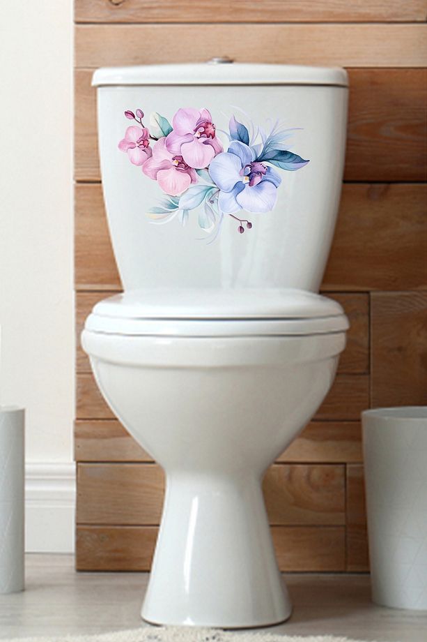 Lila Renkli Çiçekler Klozet Sticker Kapağı Ve Banyo Sticker - 4