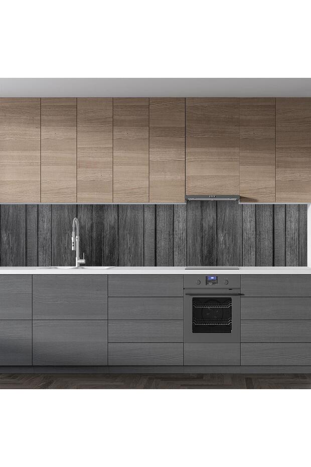 Mutfak Tezgah Arası Folyo Fayans Kaplama Folyosu Ahşap Doku Siyah - 2