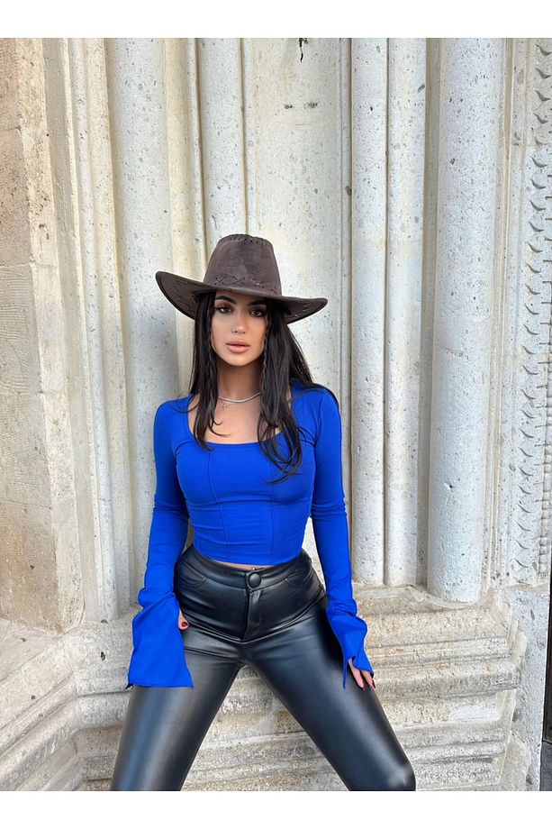 İspanyol Kol Basic Crop Top - 1