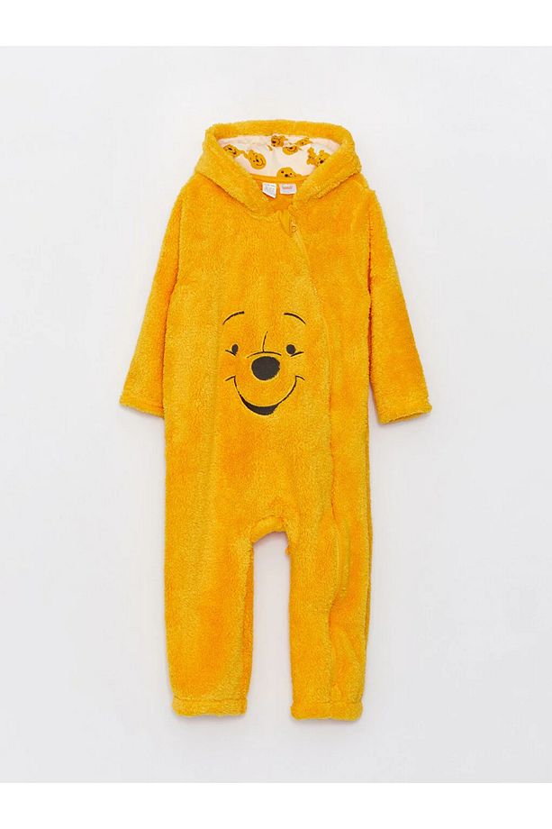 LCW baby Kapüşonlu Winnie the Pooh Nakışlı Pelüş Erkek Bebek Tulum - 1