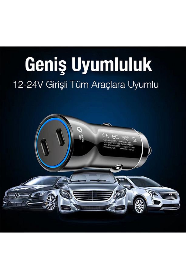 60w 2 Type-c Çıkışlı Araç Içi Çakmaklık Hızlı Şarj Başlığı uyumlu - 4