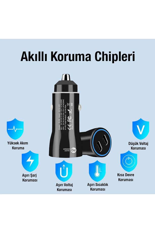60w 2 Type-c Çıkışlı Araç Içi Çakmaklık Hızlı Şarj Başlığı uyumlu - 7