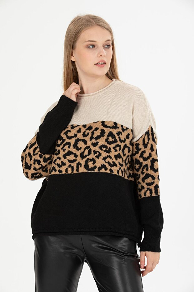 Black Beige Leopard Sweater - 1