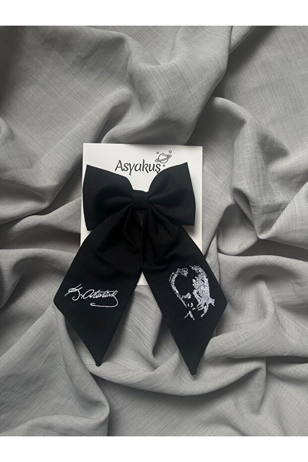 23 April Ataturk And Signature Embroidered Black Bow Automatic Buckle