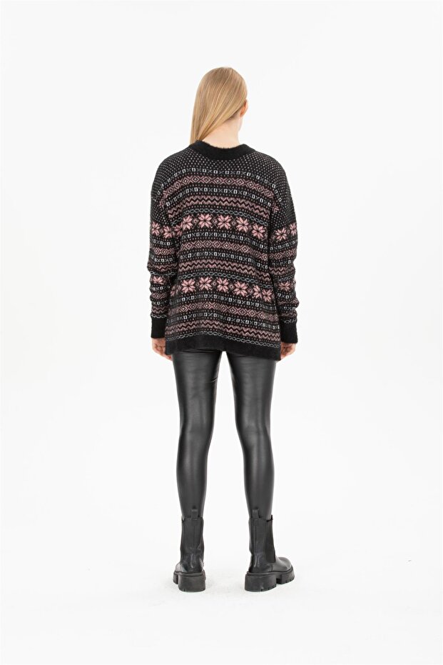 Snow Pattern Black Sweater - 5