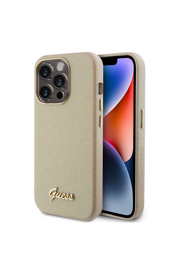 iPhone 15 Pro Max Uyumlu Kılıf Guess Lisanslı Yazı Logolu Glitter Glossy Script Kapak Gold - 2