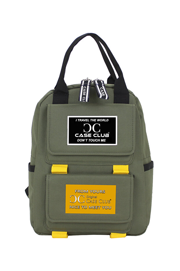 Case Club Haki Yeşil Sırt Çantası Yandan Cepli Su Geçirmmez Kumaş Unisex