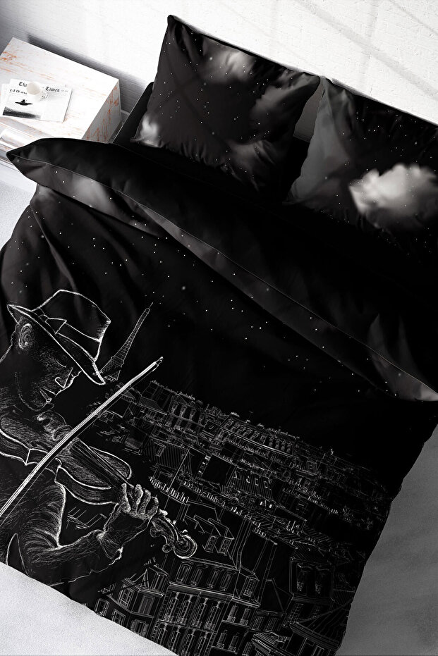 Cotton Satin Double Duvet Cover Set with Elastic Sheets Night City