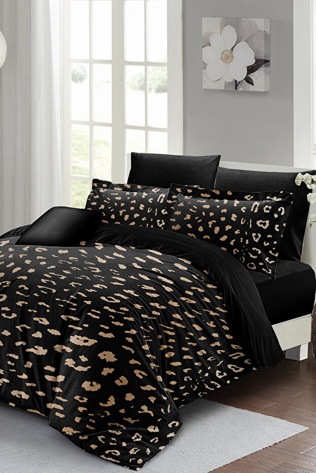 Cotton Satin Double Duvet Cover Set with Elastic Sheets Animal Print