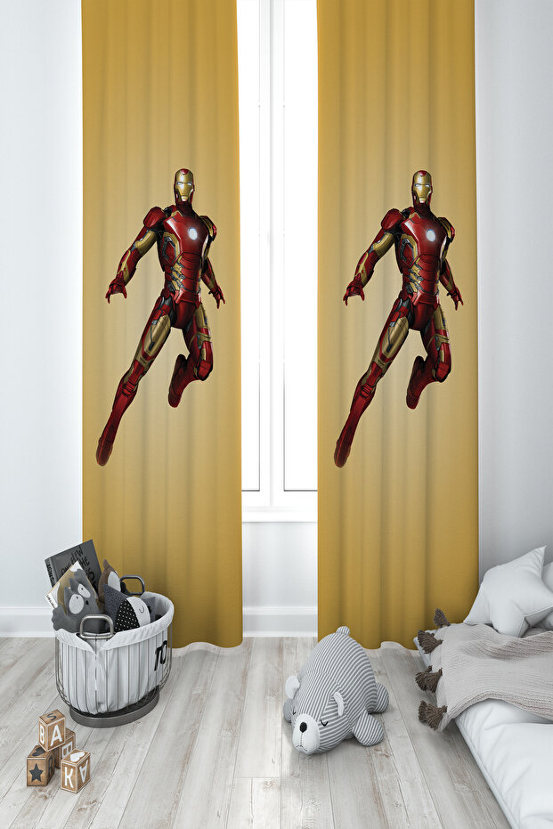 BABY AND KIDS ROOM Iron Man Patterned 2 Wing Background Curtain