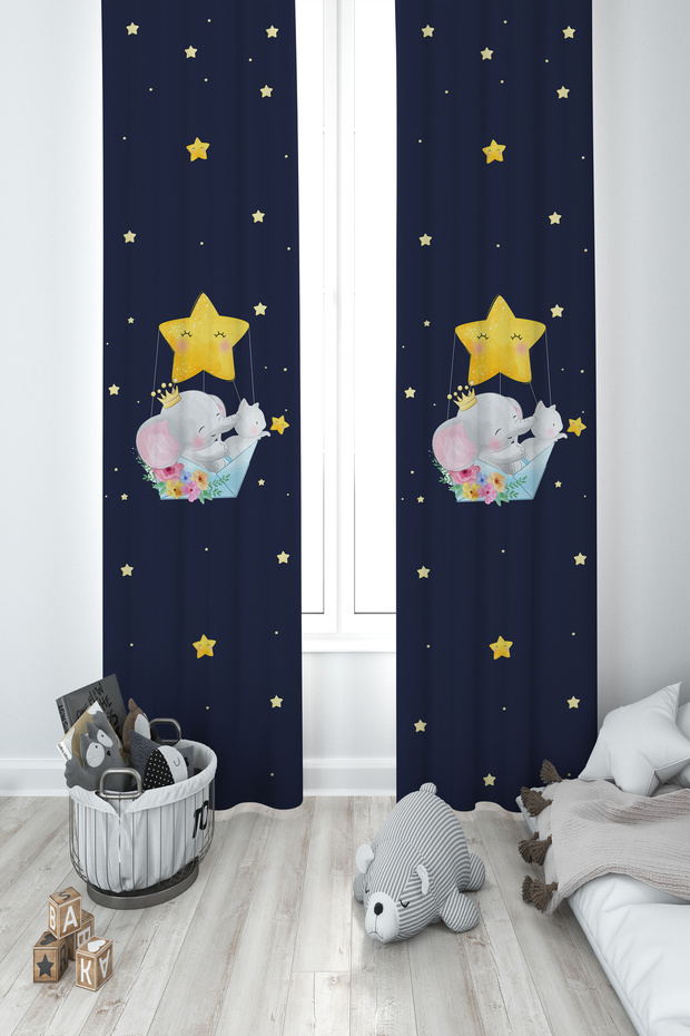 Baby and Children's Room Cute Animals Pattern 2 Wings Background Curtain Ybp-8027