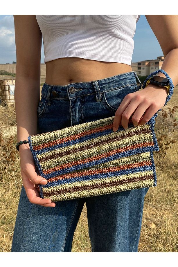 Kağıt Ip Multi Color Cluch, El Çantası (ASTARLIDIR) - 1