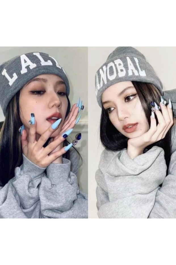 قبعة K-Pop باللون الأسود والوردي Lalisa Manobal باللون الرمادي