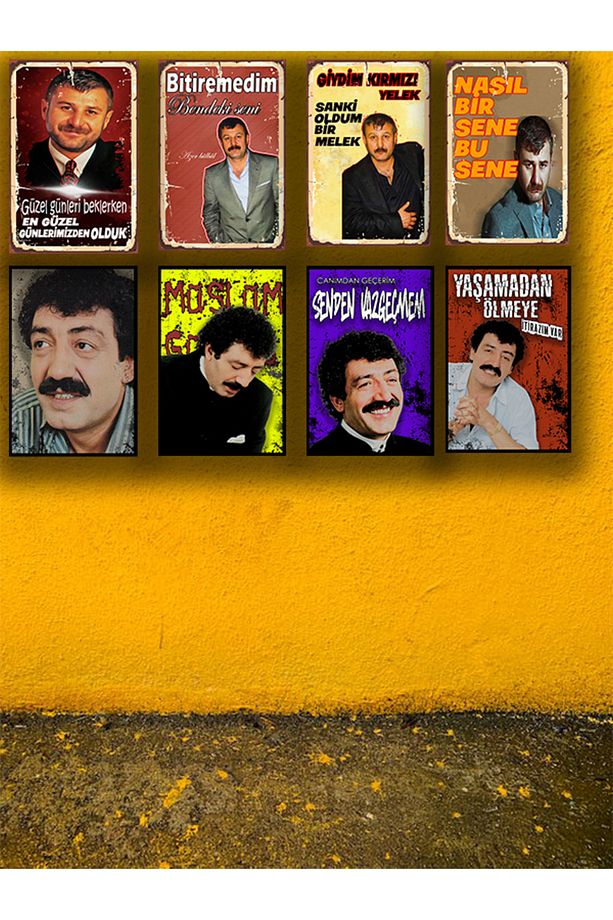 Müslüm Gürses Azer Bülbül Seti 8 Adet 20x30 Cm Retro Ahşap Tablo - 1