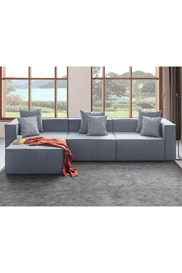 Soft Kitaplıklı 4 Modül Modüler Köşe Koltuk Takımı Gri - 3