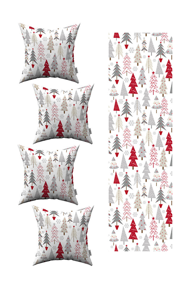 Red New Year Themed 4-Piece Throw Pillow Cover 1 Runner Set 4Kmbs-Rs-Cgh928
