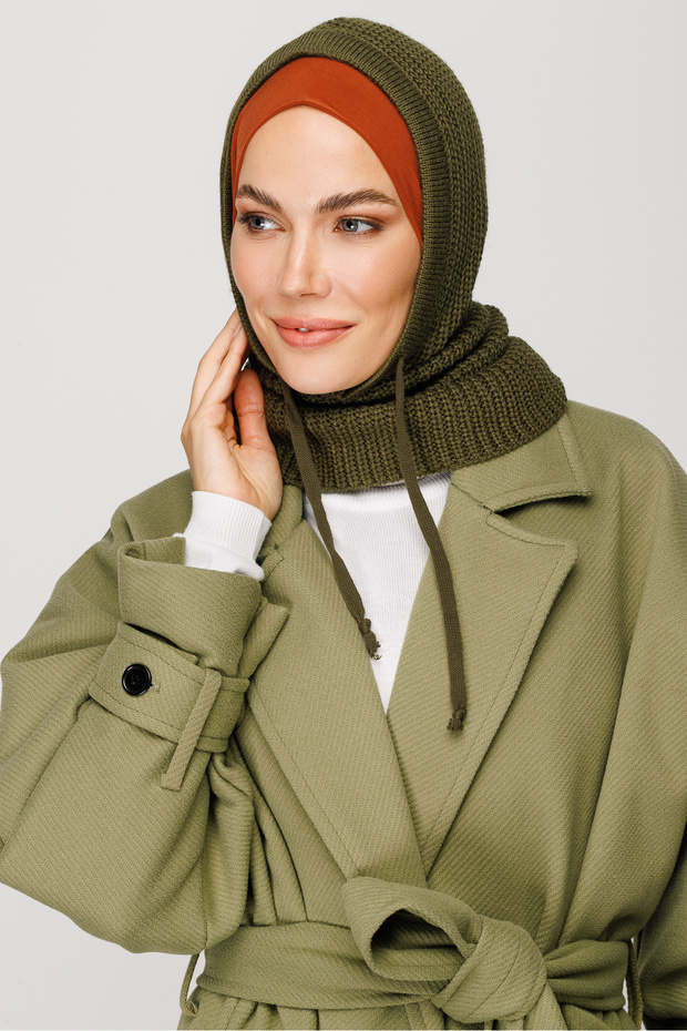 Asker Yeşili Balaclava Triko Başlık - 6