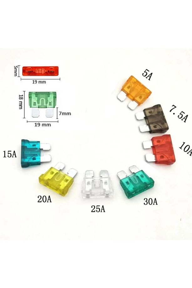 Mini Bıçak Sigorta Karışık (5 A*7.5 A*10 A*15 A*20 A*25 A*30 A) (100 Ad) - 1