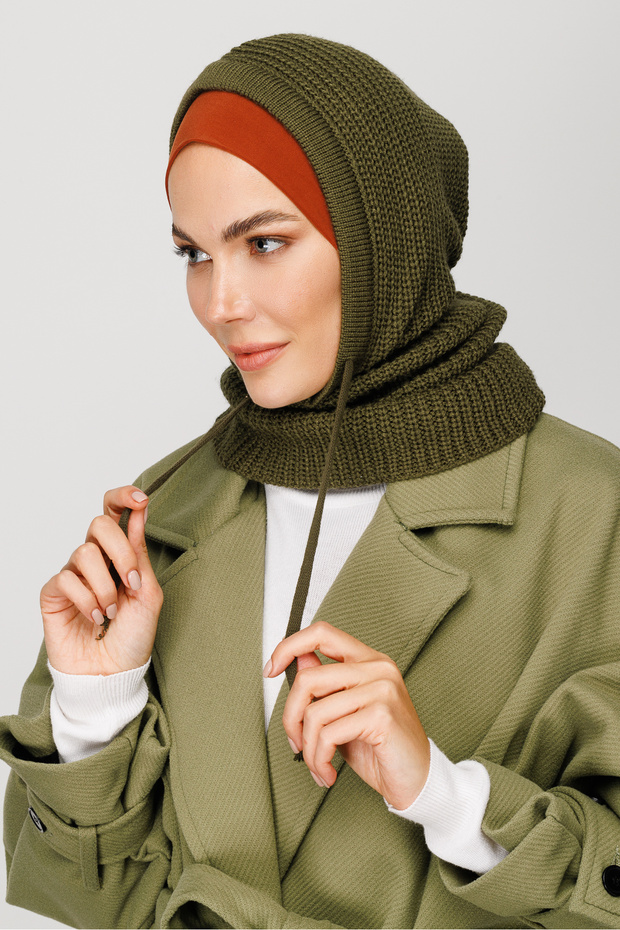 Asker Yeşili Balaclava Triko Başlık - 2