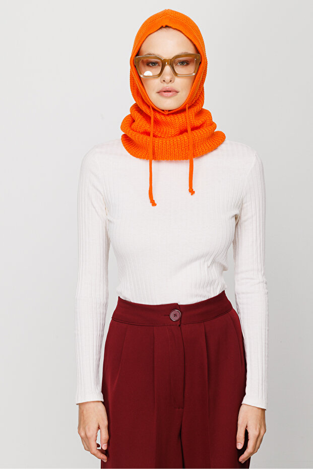 Turuncu Balaclava Triko Başlık - 2