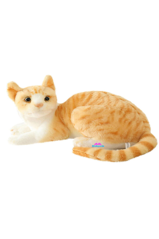 Real Looking Lying Plush Cat Yellow Tabby 55 cm