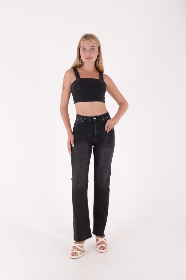 High Waisted Comfortable/Relaxed Women's Jeans Pants with Seamless and Wide Legs Anthracite Denim