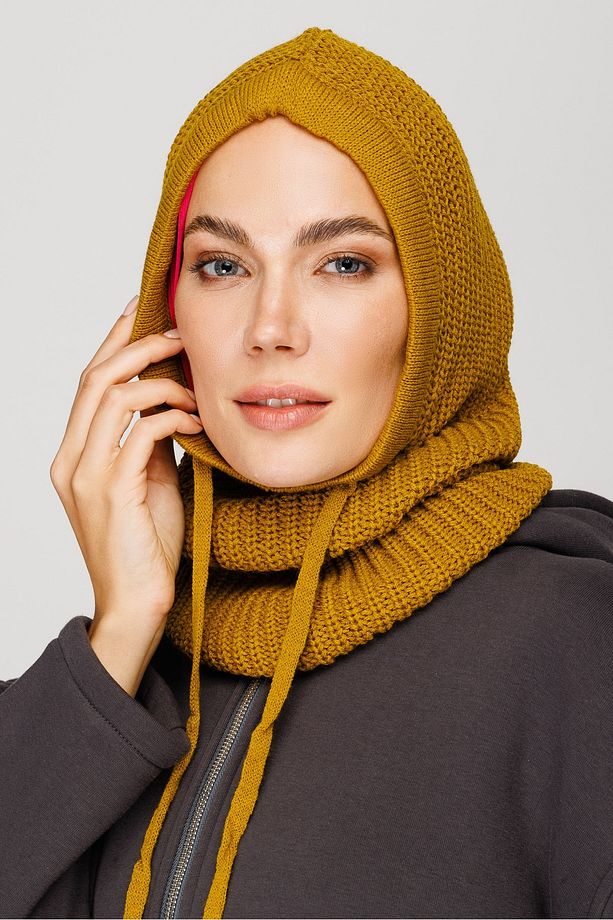Zeytin Yeşili Balaclava Triko Başlık - 1