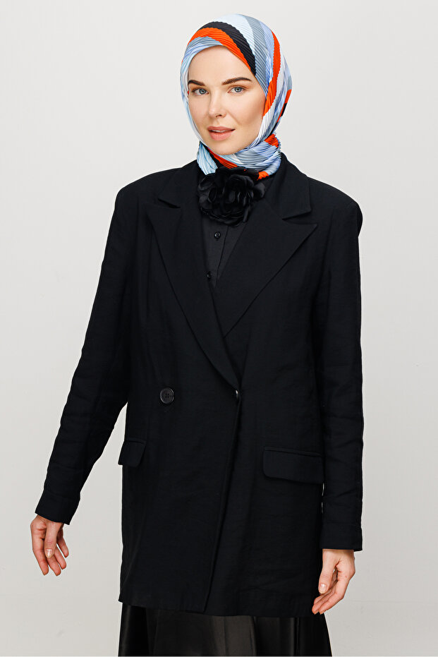 Eșarfă plisată cu model Akra portocaliu - 4