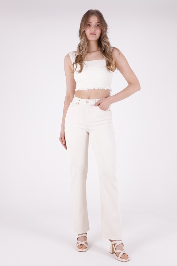 High Waisted Comfortable / Relaxed Women's Jeans with Seamless and Wide Legs Natural Denim Jeans